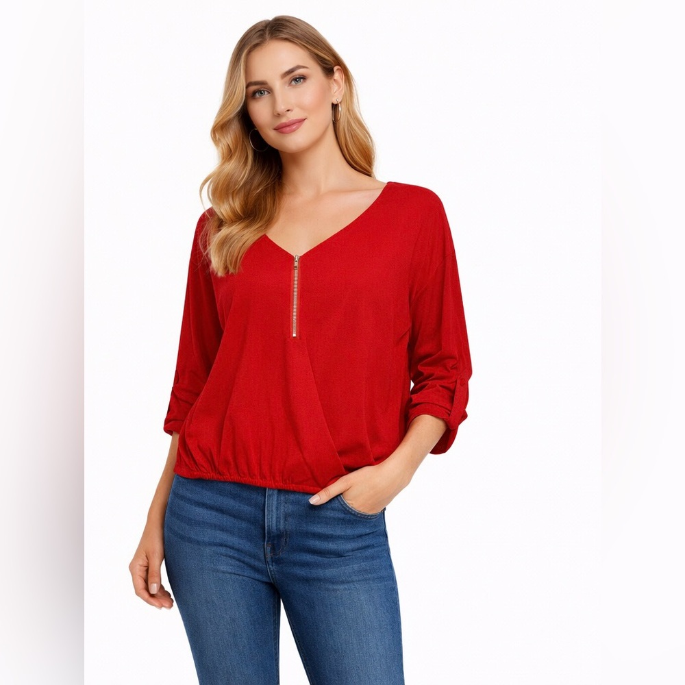 ❤️ NWOT! Red Quarter Zip Blouse